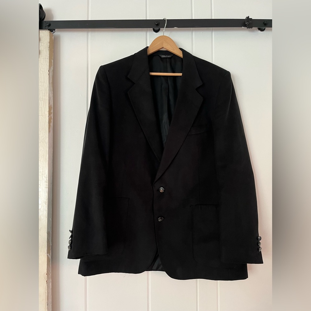 Vintage Lanvin Black Patch Pocket Feather Suede Blazer Mort Wallin Mens sz 46R